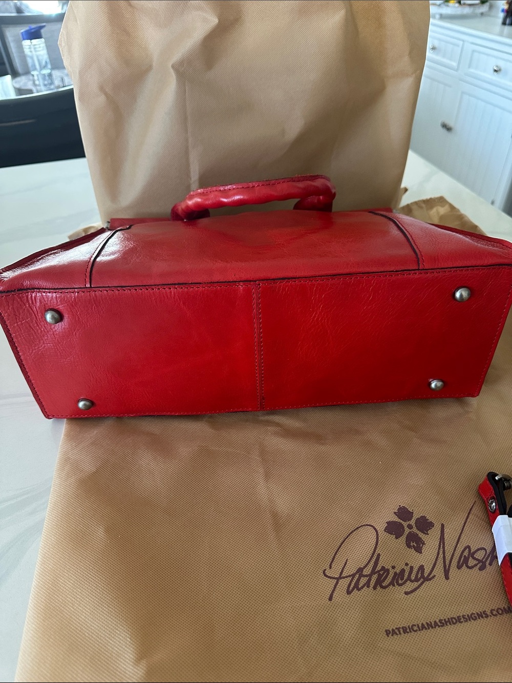 Patricia Nash Red Woven Leather Satchel - Picture 6 of 6